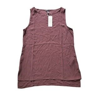 Eileen Fisher Size S Top System Silk Georgette Crepe Bateau Neck Shell Casis NWT